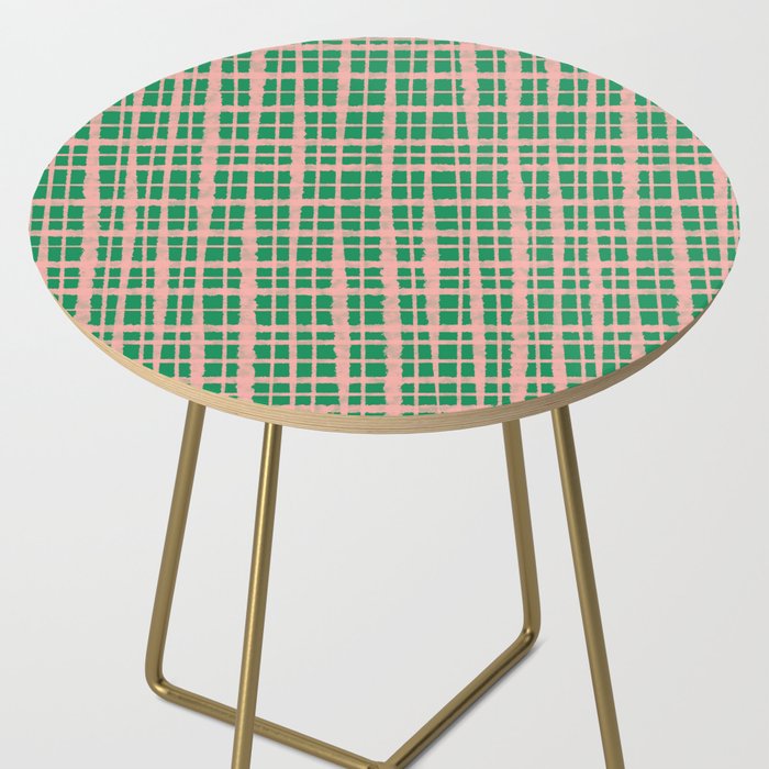 Retro Picnic Plaid Painted Pattern in Bright Green and Pink Side Table Gallery Image 2