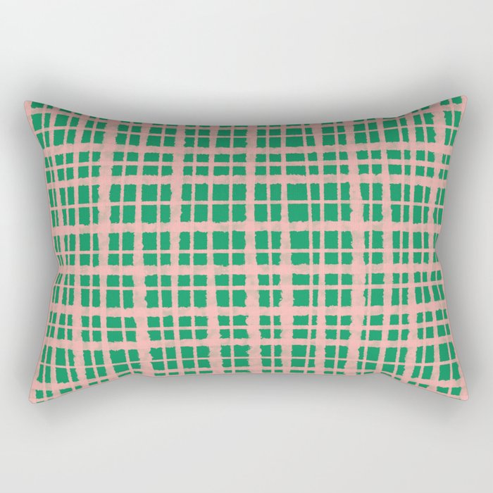 Retro Picnic Plaid Painted Pattern in Bright Green and Pink Rectangular Pillow Gallery Image 2