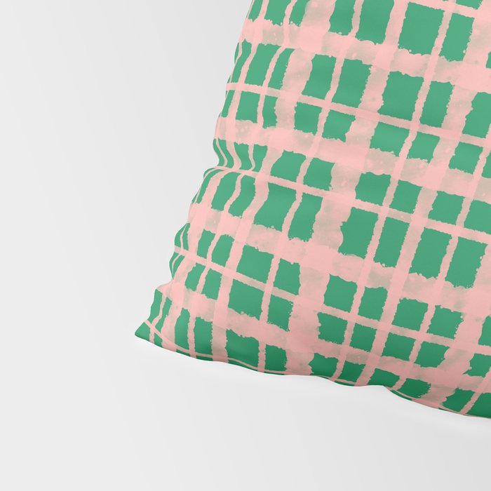 Retro Picnic Plaid Painted Pattern in Bright Green and Pink Pillow Sham Gallery Image 4