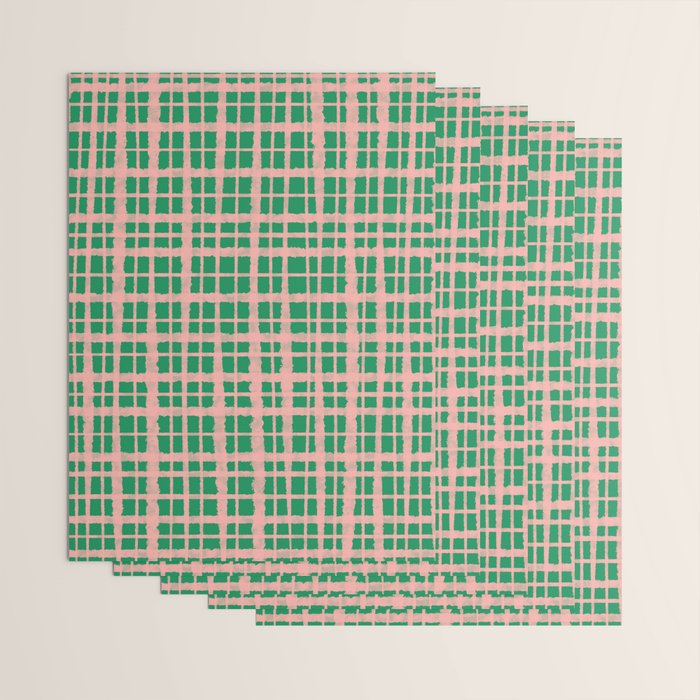 Retro Picnic Plaid Painted Pattern in Bright Green and Pink Wrapping Paper Gallery Image 3