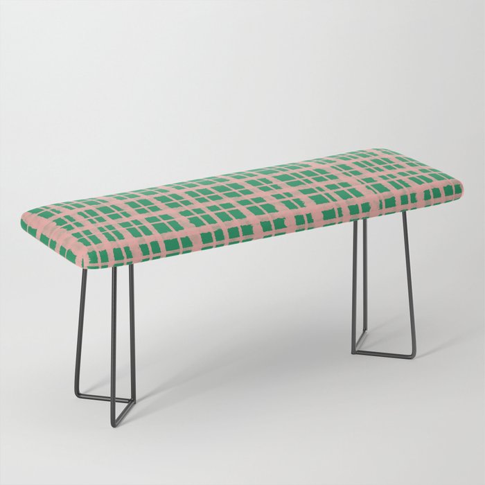 Retro Picnic Plaid Painted Pattern in Bright Green and Pink Bench Gallery Image 1