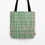 Retro Picnic Plaid Painted Pattern in Bright Green and Pink Tote Bag Gallery Image 1