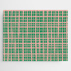 Retro Picnic Plaid Painted Pattern in Bright Green and Pink Jigsaw Puzzle Gallery Image 1