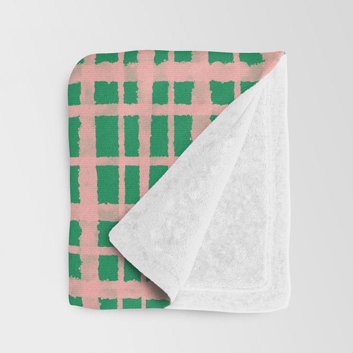 Retro Picnic Plaid Painted Pattern in Bright Green and Pink Throw Blanket Gallery Image 3