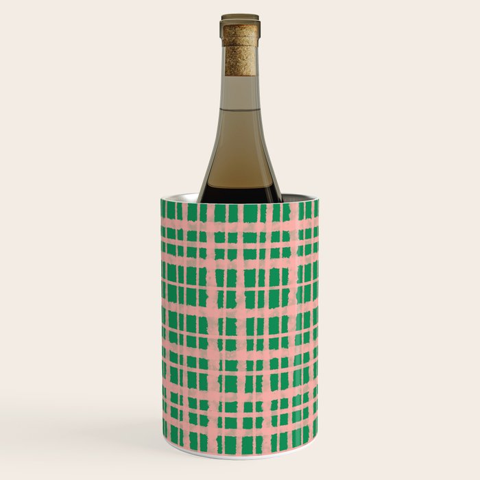 Retro Picnic Plaid Painted Pattern in Bright Green and Pink Wine Chiller Gallery Image 3