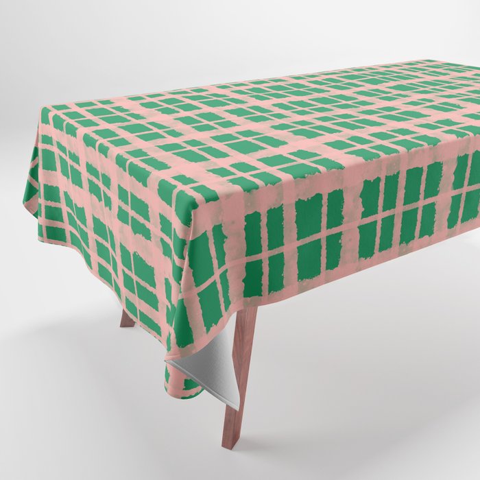 Retro Picnic Plaid Painted Pattern in Bright Green and Pink Tablecloth Gallery Image 1