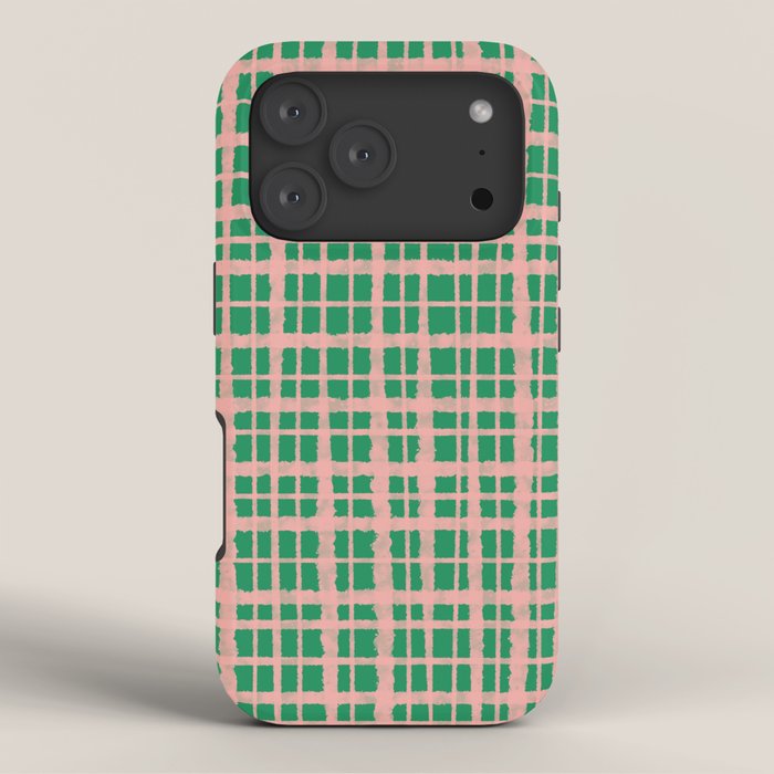 Retro Picnic Plaid Painted Pattern in Bright Green and Pink iPhone Case Gallery Image 3