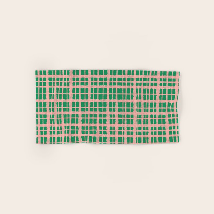 Retro Picnic Plaid Painted Pattern in Bright Green and Pink Bath Towel Gallery Image 1