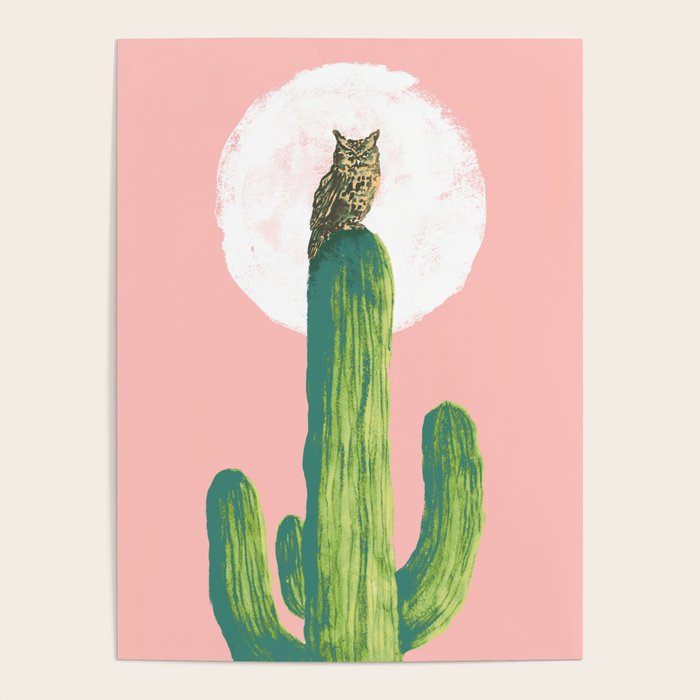 Quirky owl on saguaro cactus Poster Gallery Image 1
