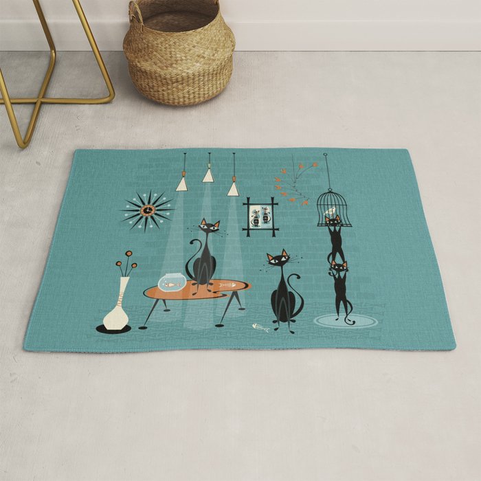 Mid Century Kitty Mishchief - w/ Orange ©studioxtine Rug Gallery Image 1