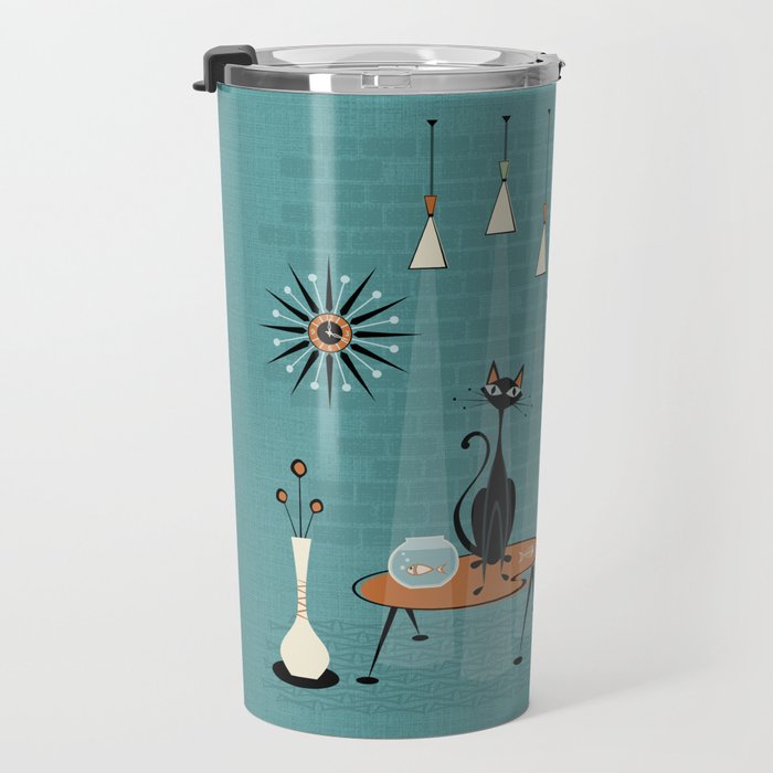 Mid Century Kitty Mishchief - w/ Orange ©studioxtine Travel Mug Gallery Image 3