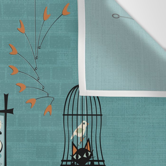 Mid Century Kitty Mishchief - w/ Orange ©studioxtine Wall Tapestry Gallery Image 3