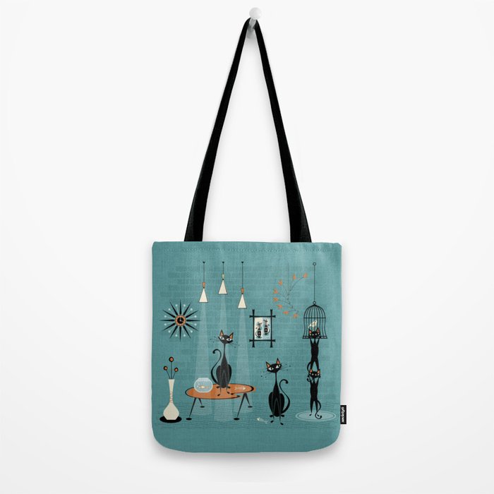Mid Century Kitty Mishchief - w/ Orange ©studioxtine Tote Bag Gallery Image 2