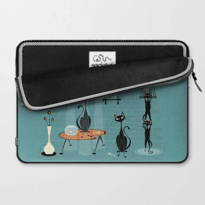 Mid Century Kitty Mishchief - w/ Orange ©studioxtine Laptop Sleeve Gallery Image 2