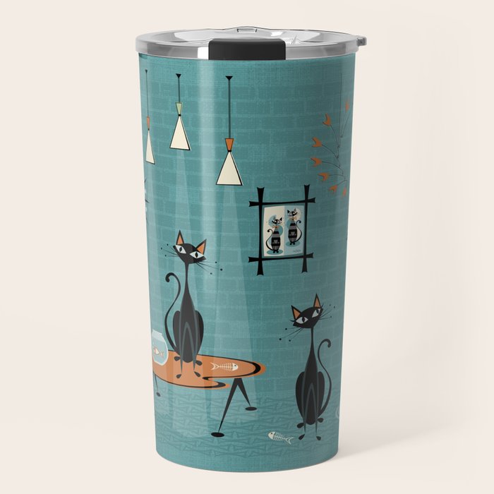 Mid Century Kitty Mishchief - w/ Orange ©studioxtine Travel Mug Gallery Image 1