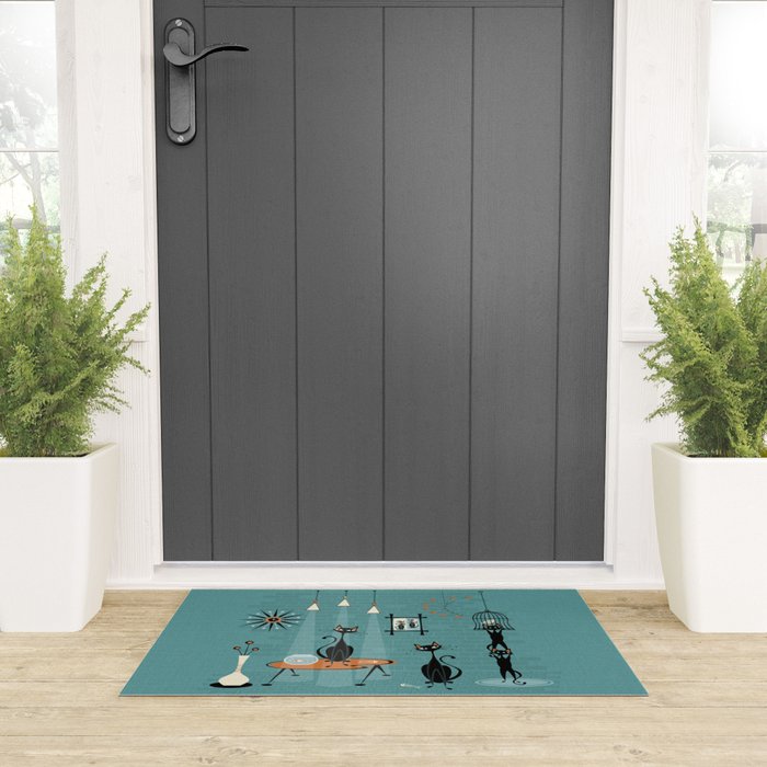Mid Century Kitty Mishchief - w/ Orange ©studioxtine Welcome Mat Gallery Image 3