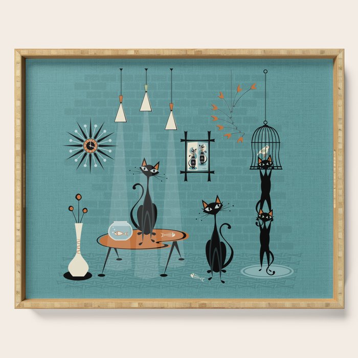 Mid Century Kitty Mishchief - w/ Orange ©studioxtine Serving Tray Gallery Image 1