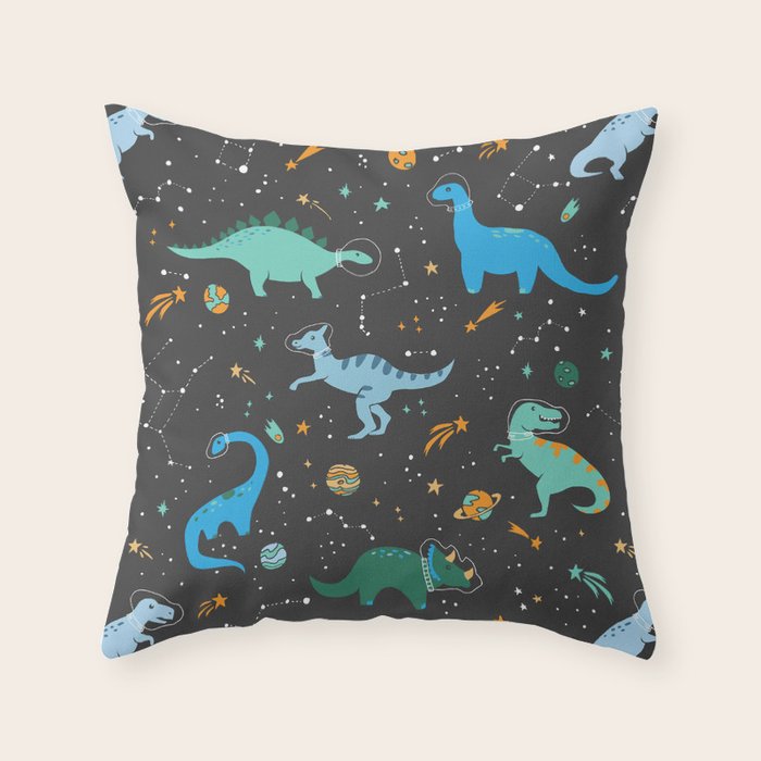 Dinosaurs in Space in Blue Throw Pillow Gallery Image 6