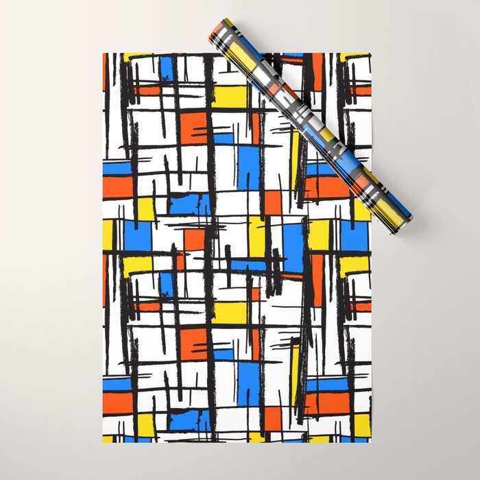 Bauhaus Aesthetic Piet Mondrian De Stijl Inspired Painted Pattern Wrapping Paper Gallery Image 1