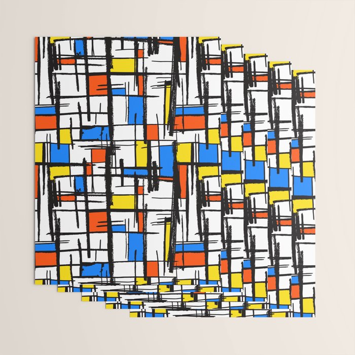 Bauhaus Aesthetic Piet Mondrian De Stijl Inspired Painted Pattern Wrapping Paper Gallery Image 3