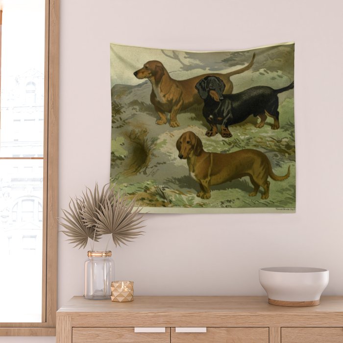 Vintage Dachshunds Wall Tapestry Gallery Image 2