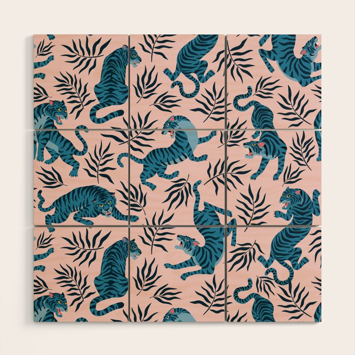 Blue asian tigers Wood Wall Art Gallery Image 1