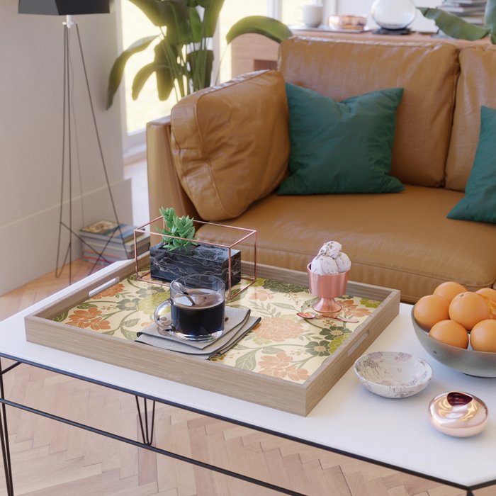 Retro 1970s Floral in Olive Green & Orange Serving Tray Gallery Image 2