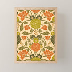 Retro 1970s Floral in Olive Green & Orange Mini Art Print Gallery Image 1