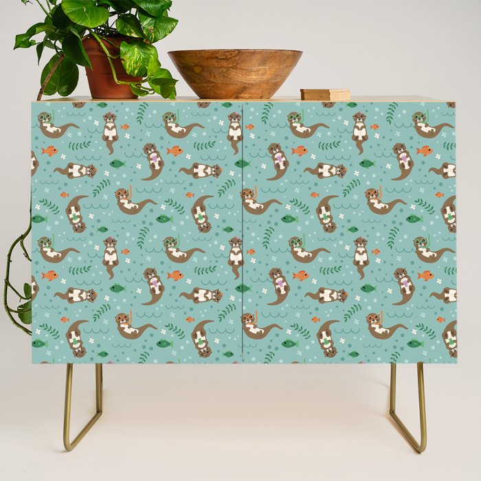 Kawaii Otters Playing Underwater Credenza Gallery Image 1