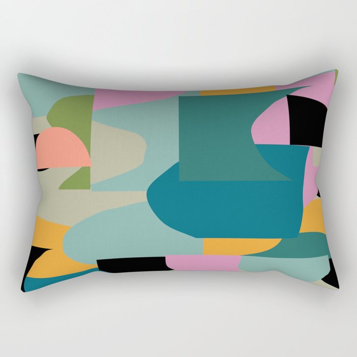 Abstract Collage in Teal Rectangular Pillow Gallery Image 1