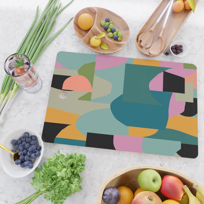 Abstract Collage in Teal Cutting Board Gallery Image 2