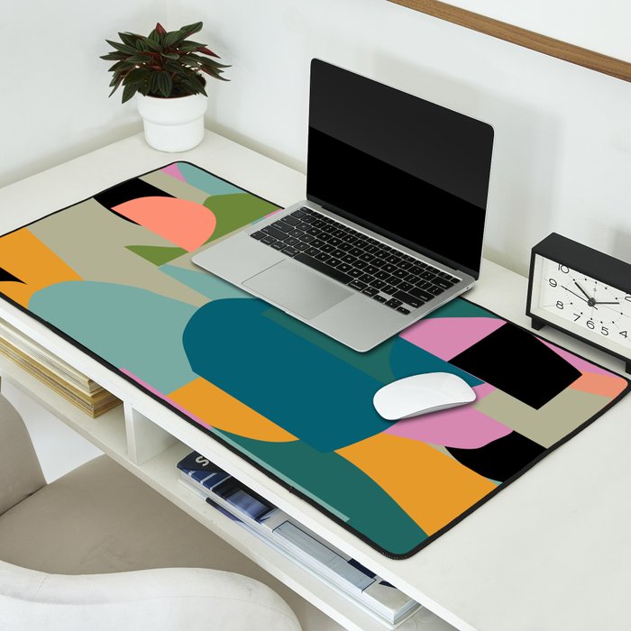 Abstract Collage in Teal Desk Mat Gallery Image 2