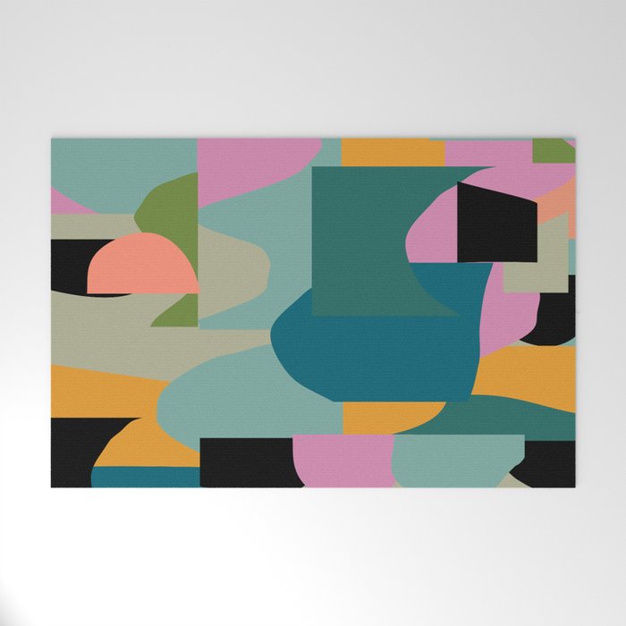 Abstract Collage in Teal Welcome Mat Gallery Image 1