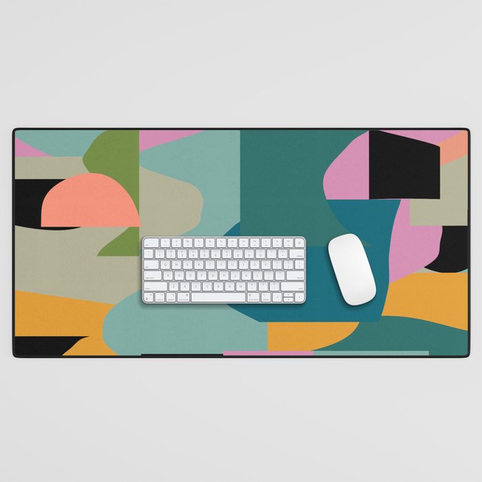 Abstract Collage in Teal Desk Mat Gallery Image 1