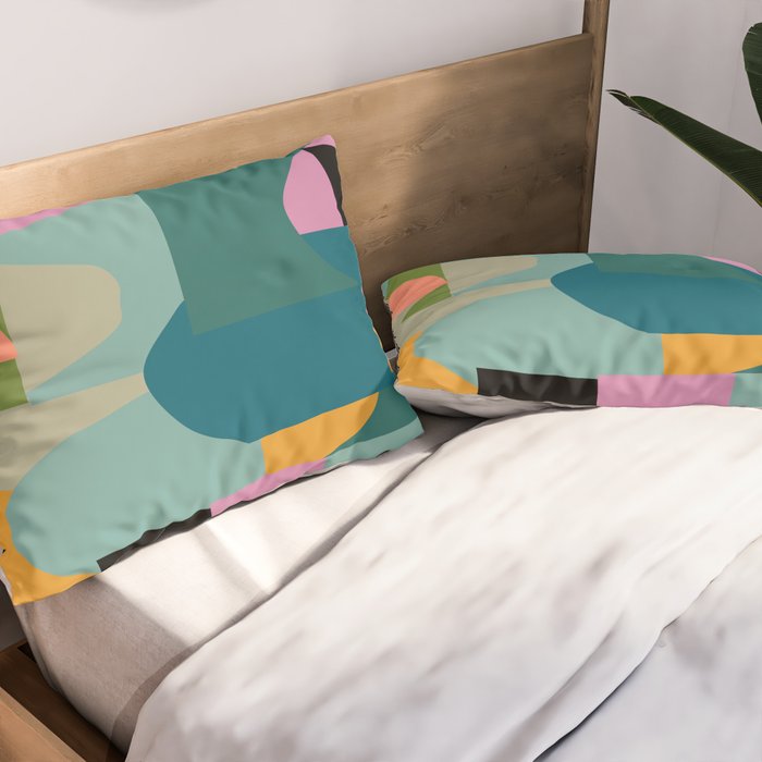 Abstract Collage in Teal Pillow Sham Gallery Image 2