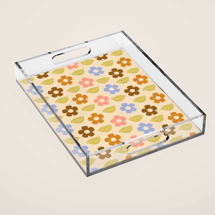 Retro Flower Vibe - Vintage Colors  Acrylic Tray Gallery Image 1