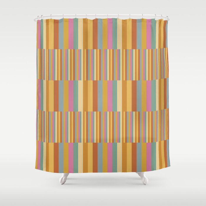 Mixed Stripes Pattern XVIII Retro Rainbow Shower Curtain Gallery Image 1