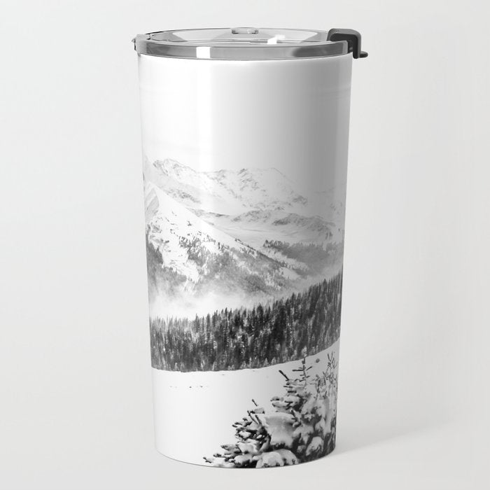 Fresh Snow Dust // Black and White Powder Day on the Mountain Travel Mug Gallery Image 2
