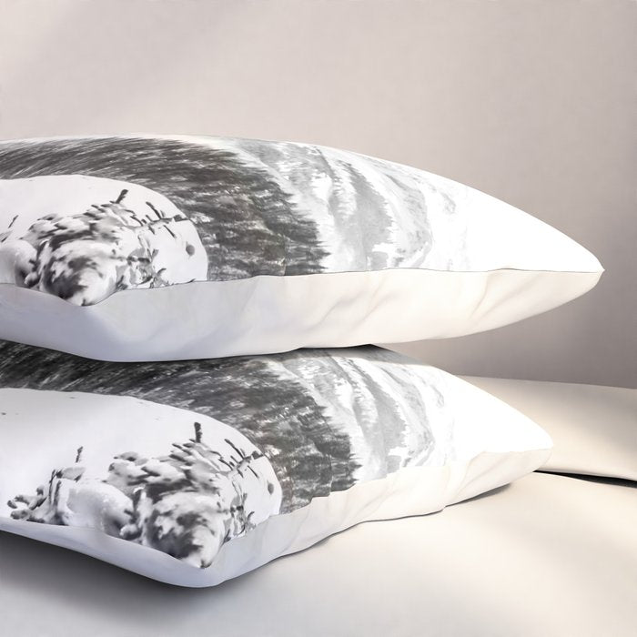 Fresh Snow Dust // Black and White Powder Day on the Mountain Pillow Sham Gallery Image 3