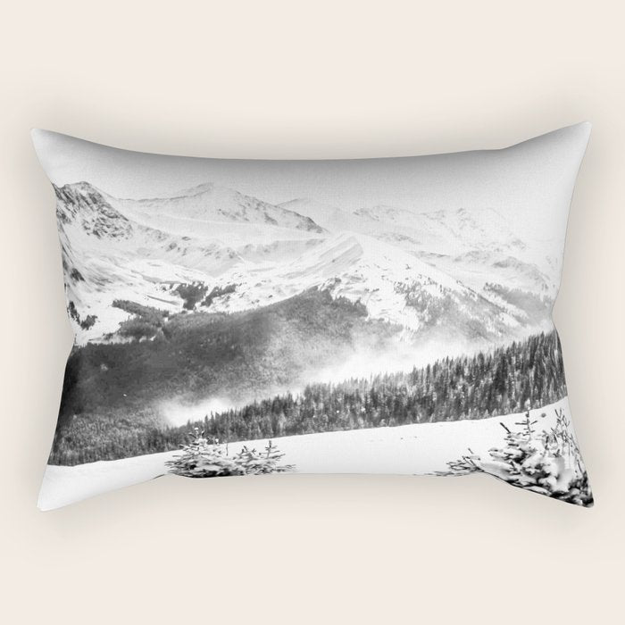 Fresh Snow Dust // Black and White Powder Day on the Mountain Rectangular Pillow Gallery Image 2