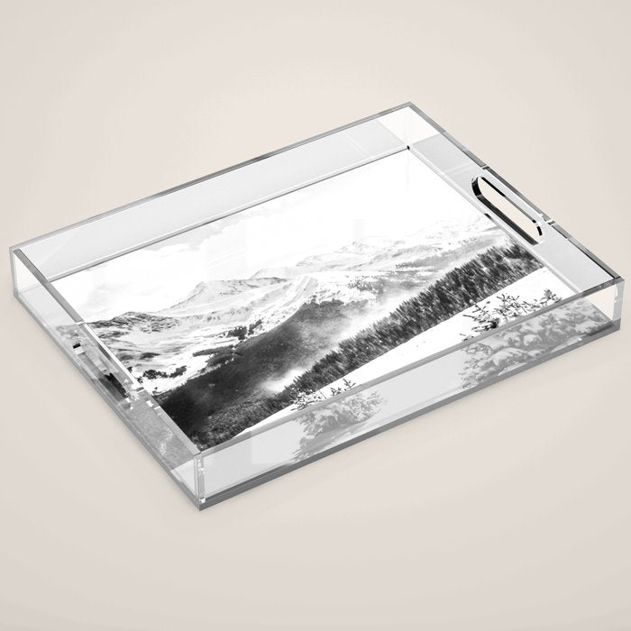 Fresh Snow Dust // Black and White Powder Day on the Mountain Acrylic Tray Gallery Image 1