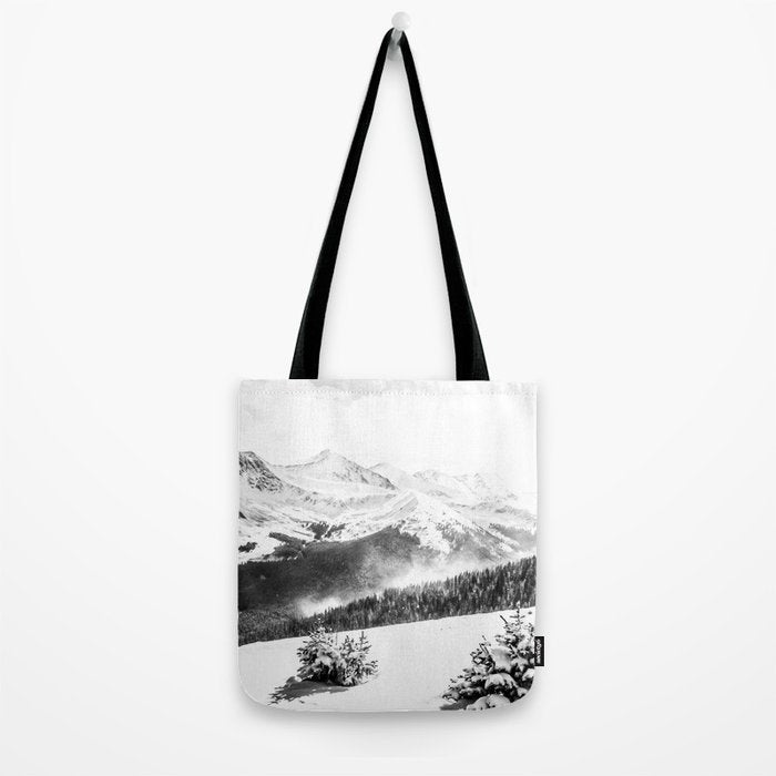 Fresh Snow Dust // Black and White Powder Day on the Mountain Tote Bag Gallery Image 2