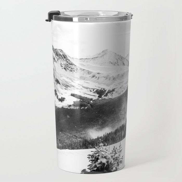 Fresh Snow Dust // Black and White Powder Day on the Mountain Travel Mug Gallery Image 3