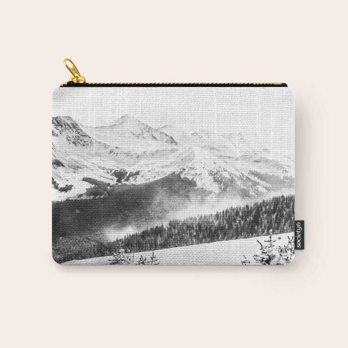 Fresh Snow Dust // Black and White Powder Day on the Mountain Carry All Pouch Gallery Image 1