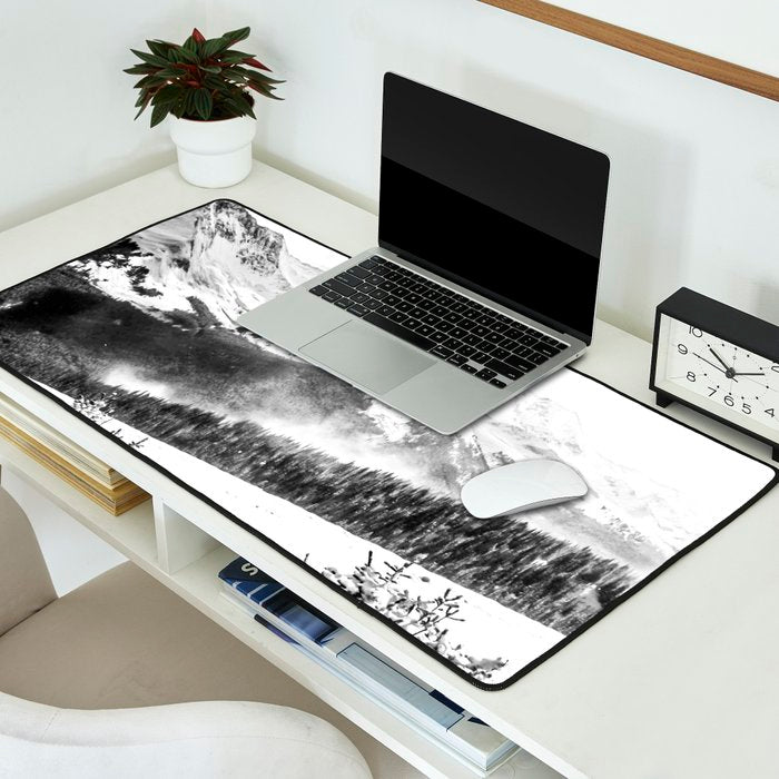 Fresh Snow Dust // Black and White Powder Day on the Mountain Desk Mat Gallery Image 2