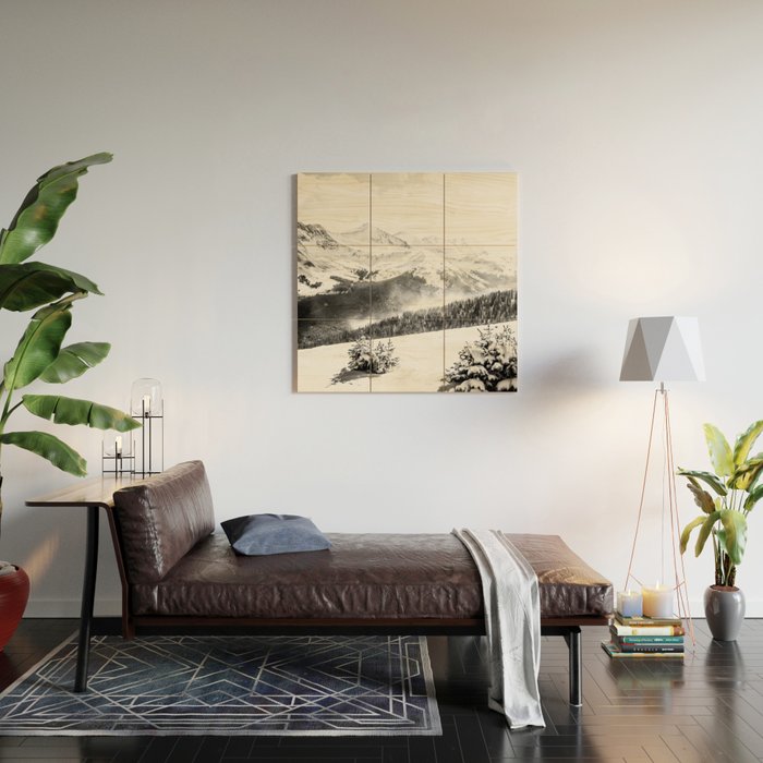 Fresh Snow Dust // Black and White Powder Day on the Mountain Wood Wall Art Gallery Image 2