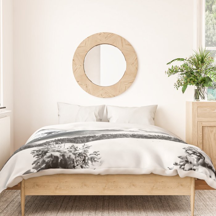 Fresh Snow Dust // Black and White Powder Day on the Mountain Duvet Cover Gallery Image 3