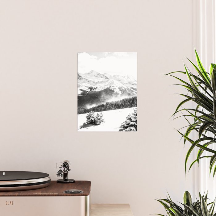 Fresh Snow Dust // Black and White Powder Day on the Mountain Poster Gallery Image 2