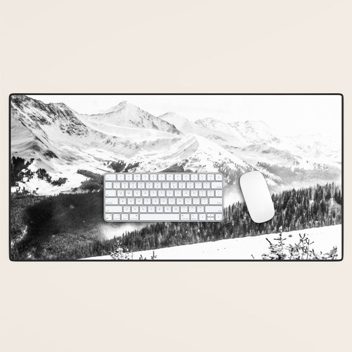 Fresh Snow Dust // Black and White Powder Day on the Mountain Desk Mat Gallery Image 1