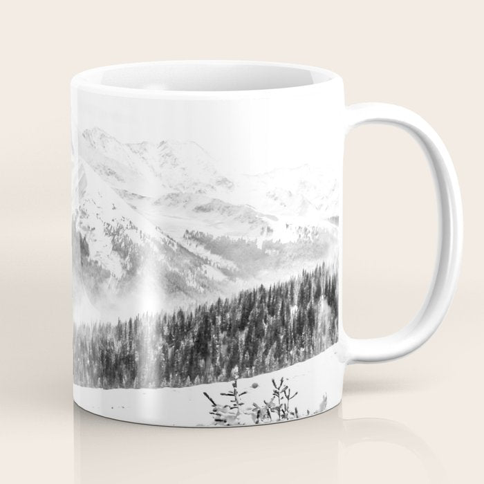 Fresh Snow Dust // Black and White Powder Day on the Mountain Coffee Mug Gallery Image 1